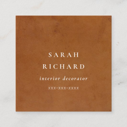 エレガントモダン素朴タンレザーのテクスチカスタムャ スクエア名刺 (正面)