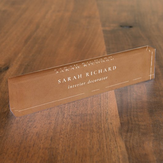 エレガントモダン素朴タンレザーのテクスチカスタムャ デスクネームプレート (側面)
