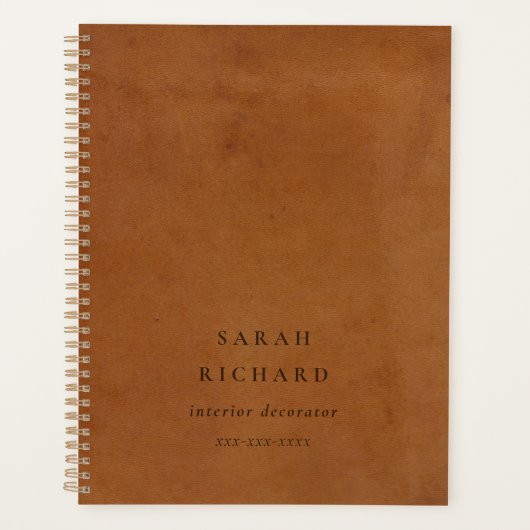 エレガントモダン素朴タンレザーのテクスチカスタムャ プランナー手帳 (正面)