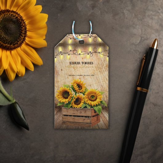 エレガントモダン素朴Sunflower Crate Baby Shower ギフトタグ