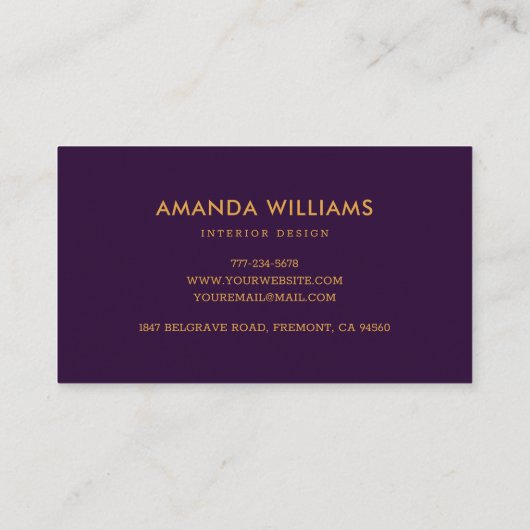 エレガントモダン紫と金フェイク箔 名刺 (裏面)