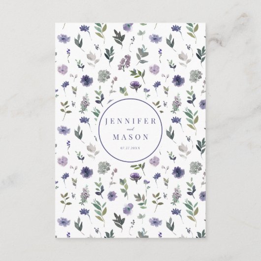 エレガントモダン紫の結婚花の名刺 エンクロージャーカード (裏面)