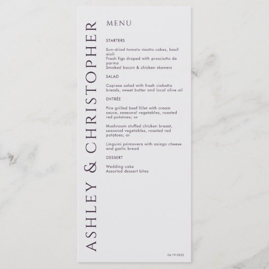 エレガントモダン紫結婚の メニュー (正面)