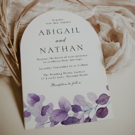 エレガントモダン紫結婚葉弓 招待状