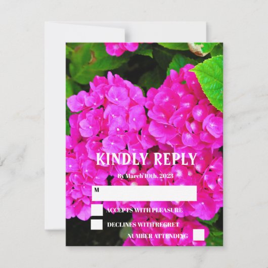 エレガントモダン紫陽花フローラ結婚植物学 出欠カード (正面)