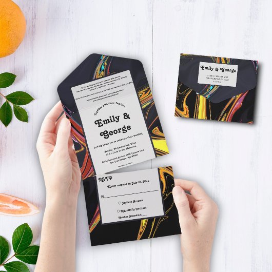 エレガントモダン結婚アートミニマル抽象芸術 オールインワン招待状