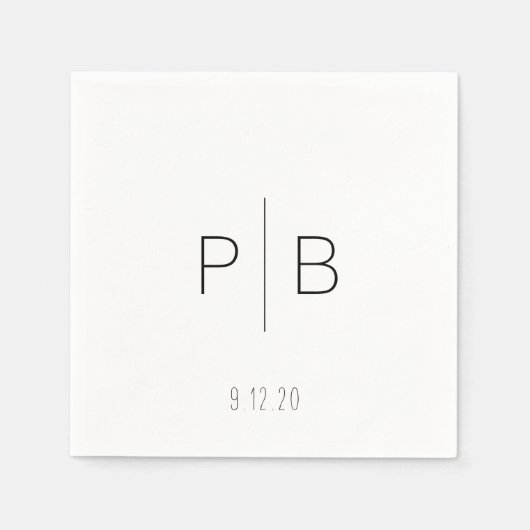 エレガントモダン結婚モノグラムカスタムの日付 スタンダードカクテルナプキン (正面)
