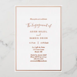 エレガントモダン結婚婚約パーティバラ金ゴールド 箔招待状