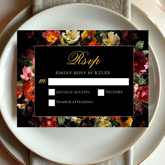 エレガントモダン結婚花 出欠カード