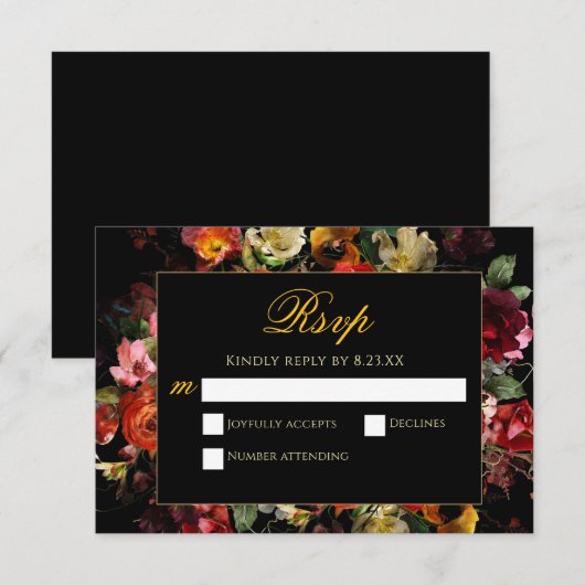 エレガントモダン結婚花 出欠カード (正面/裏面)