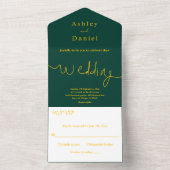 エレガントモダン緑と金ゴールドミニマル結婚の オールインワン招待状 (内側)