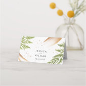 エレガントモダン緑と金ゴールド結婚の プレイスカード (裏面)