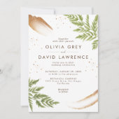 エレガントモダン緑と金ゴールド結婚 招待状 (正面)