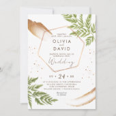 エレガントモダン緑と金ゴールド結婚 招待状 (正面)