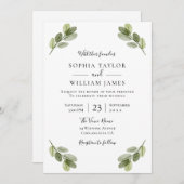 エレガントモダン緑葉春の結婚式 招待状 (正面/裏面)