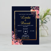 エレガントモダン縁ど結婚フローラズ 箔招待状 (立ち正面)