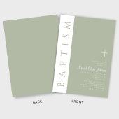 エレガントモダン聖緑クロスバプテスマ 招待状