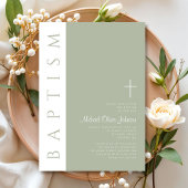 エレガントモダン聖緑クロスバプテスマ 招待状