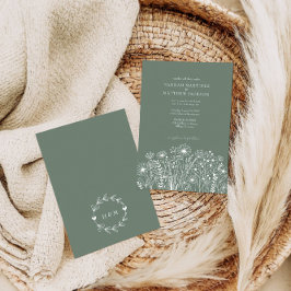 エレガントモダン花サージグリーン結婚ズ 招待状