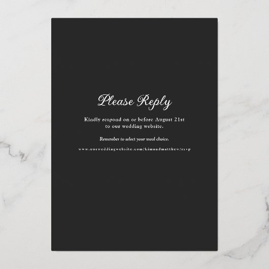 エレガントモダン葉バラ金ゴールド結婚ズ 箔招待状 (裏面)