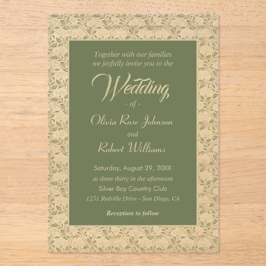 エレガントモダン葉フローラ結婚 アクリル招待状 (正面)