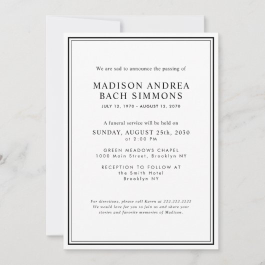 エレガントモダン葬式お祝い 招待状 (正面)