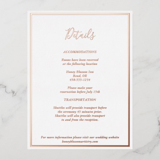 エレガントモダン詳細バラ金ゴールドエンクロージャカード 箔招待状ポストカード (正面)