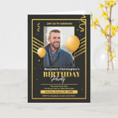 エレガントモダン誕生日ブラック金ゴールドパーティーカスタム カード (黄色い花)