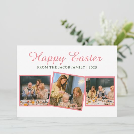 エレガントモダン賛美のイースター家族3枚の写真 シーズンカード (スタンド正面)