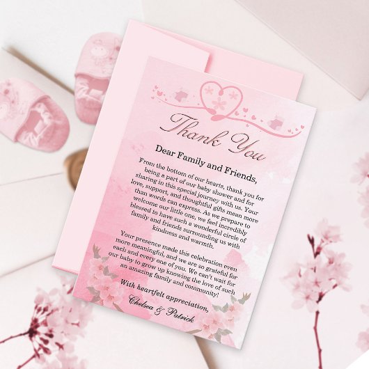 エレガントモダン赤面ピンクが可愛い至福に咲く サンキューカード