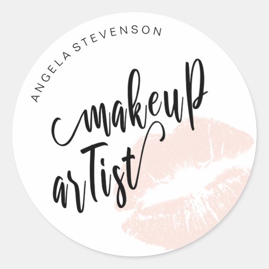 エレガントモダン赤面ピンクの唇メイクアップアーティスト ラウンドシール (正面)