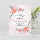 エレガントモダン赤面ピンクの水色の赤ちゃん 招待状 (スタンド正面)