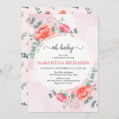 エレガントモダン赤面ピンクの水色の赤ちゃん 招待状 (正面/裏面)