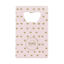 エレガントモダン赤面ピンクイニシャルモノグラム クレジットカード栓抜き