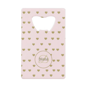 エレガントモダン赤面ピンクイニシャルモノグラム クレジットカード栓抜き