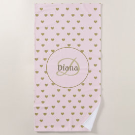 エレガントモダン赤面ピンクイニシャルモノグラム ビーチタオル