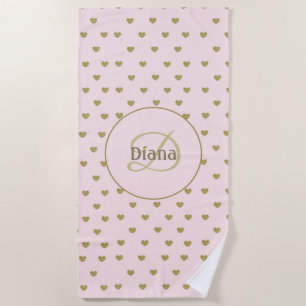 エレガントモダン赤面ピンクイニシャルモノグラム ビーチタオル