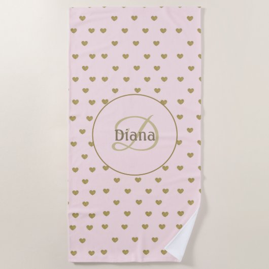 エレガントモダン赤面ピンクイニシャルモノグラム ビーチタオル (正面)