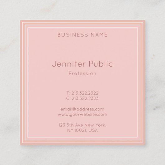 エレガントモダン赤面ピンクテンプレートスクリプトトレンディー スクエア名刺 (裏面)