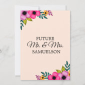 エレガントモダン赤面ピンクフローラミニマルパーティー 招待状 (裏面)