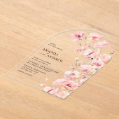 エレガントモダン赤面ピンクフローラ結婚写真 アクリル招待状 (レイダウン)