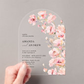 エレガントモダン赤面ピンクフローラ結婚写真 アクリル招待状 (インサイチュ (ポータブル))
