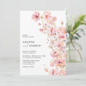 エレガントモダン赤面ピンクフローラ結婚写真 招待状 (スタンド正面)