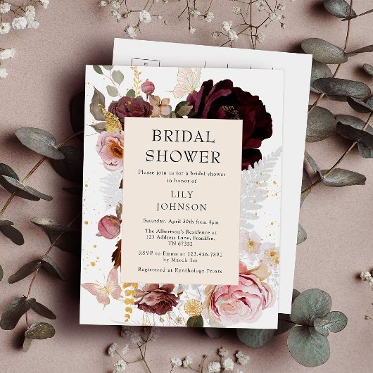 エレガントモダン赤面ピンク金ゴールドブライダルシャワー インビテーションポストカード