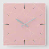 エレガントモダン赤面ピンク金ゴールド幾何学模様 スクエア壁時計 (正面)