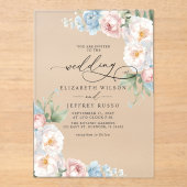 エレガントモダン赤面フローラ結婚ズ アクリル招待状 (正面)