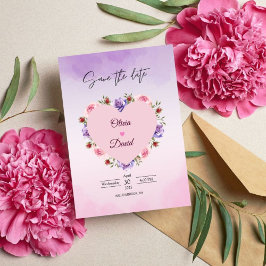 エレガントモダン赤面フローラ結婚式の日付の保存 セーブザデート