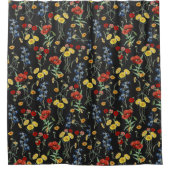 エレガントモダン野の花（黒） シャワーカーテン (正面)