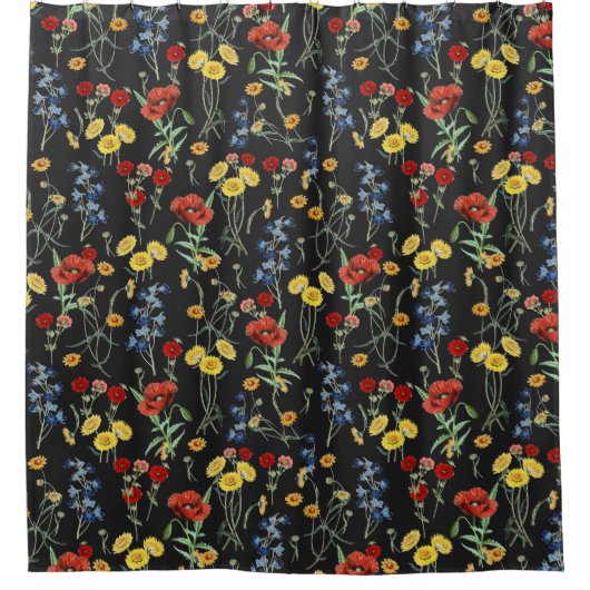 エレガントモダン野の花(黒) シャワーカーテン (正面)