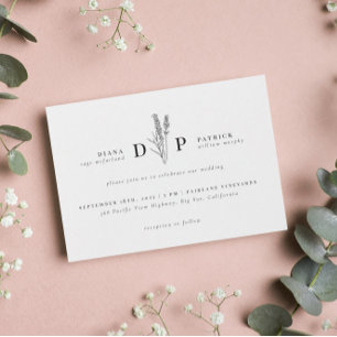 エレガントモダン野花イニシャル結婚ズ 招待状